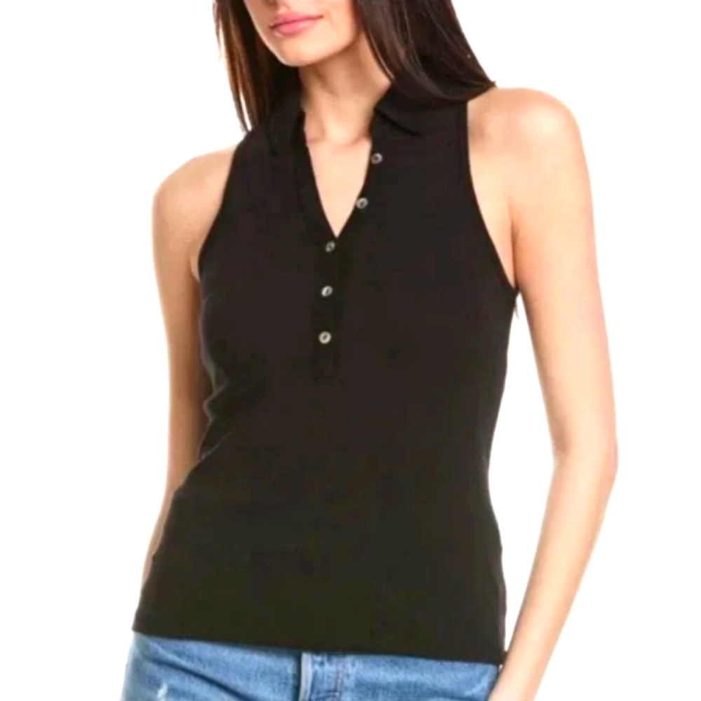 🏷️Michael Stars Norah Sleeveless Knit Stretch Black Polo Size 1X